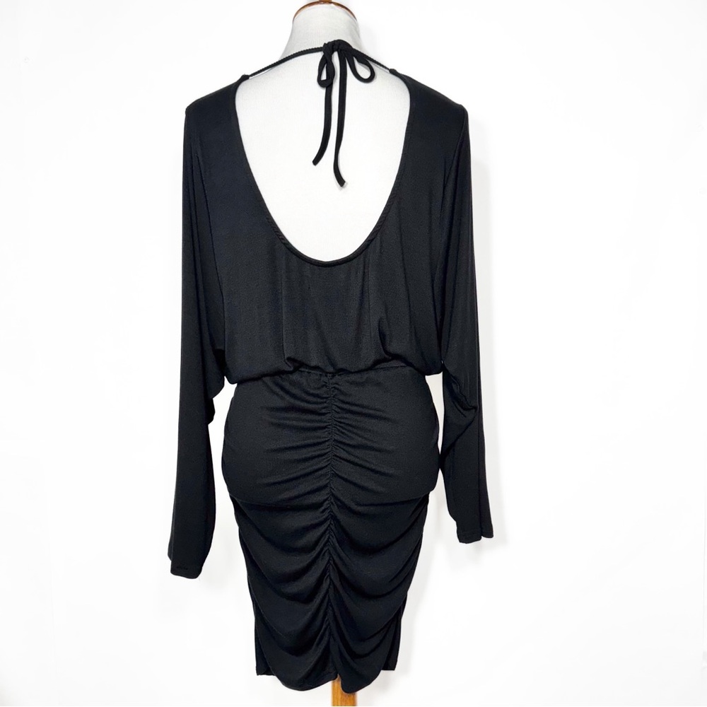 NWT Free People Black Wrap Tie Waist Dolman Long Sleeve Knit LBD Mini Dress M - Picture 8 of 12